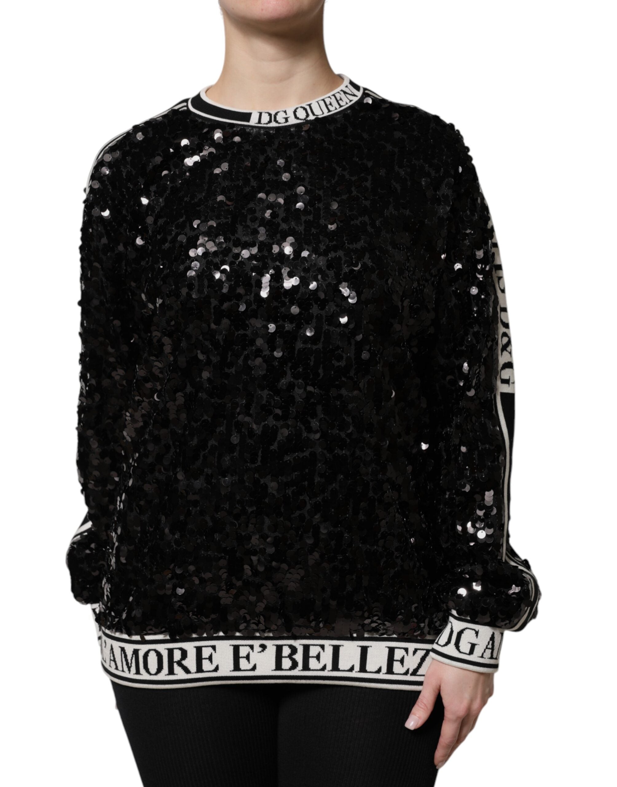 Dolce &amp; Gabbana Black DG Queen Sequin Pullover Sweater
