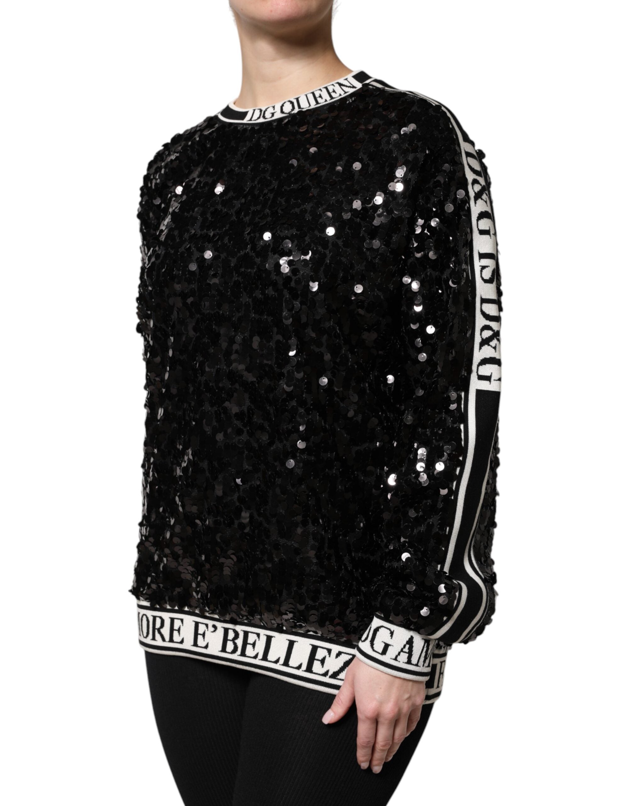 Dolce &amp; Gabbana Black DG Queen Sequin Pullover Sweater