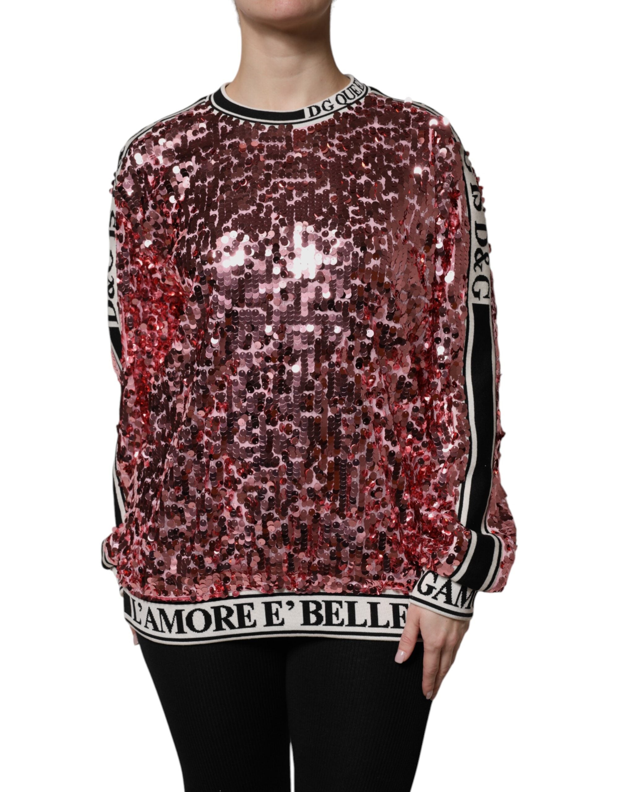 Dolce &amp; Gabbana Pink DG Queen Sequin Pullover Sweater