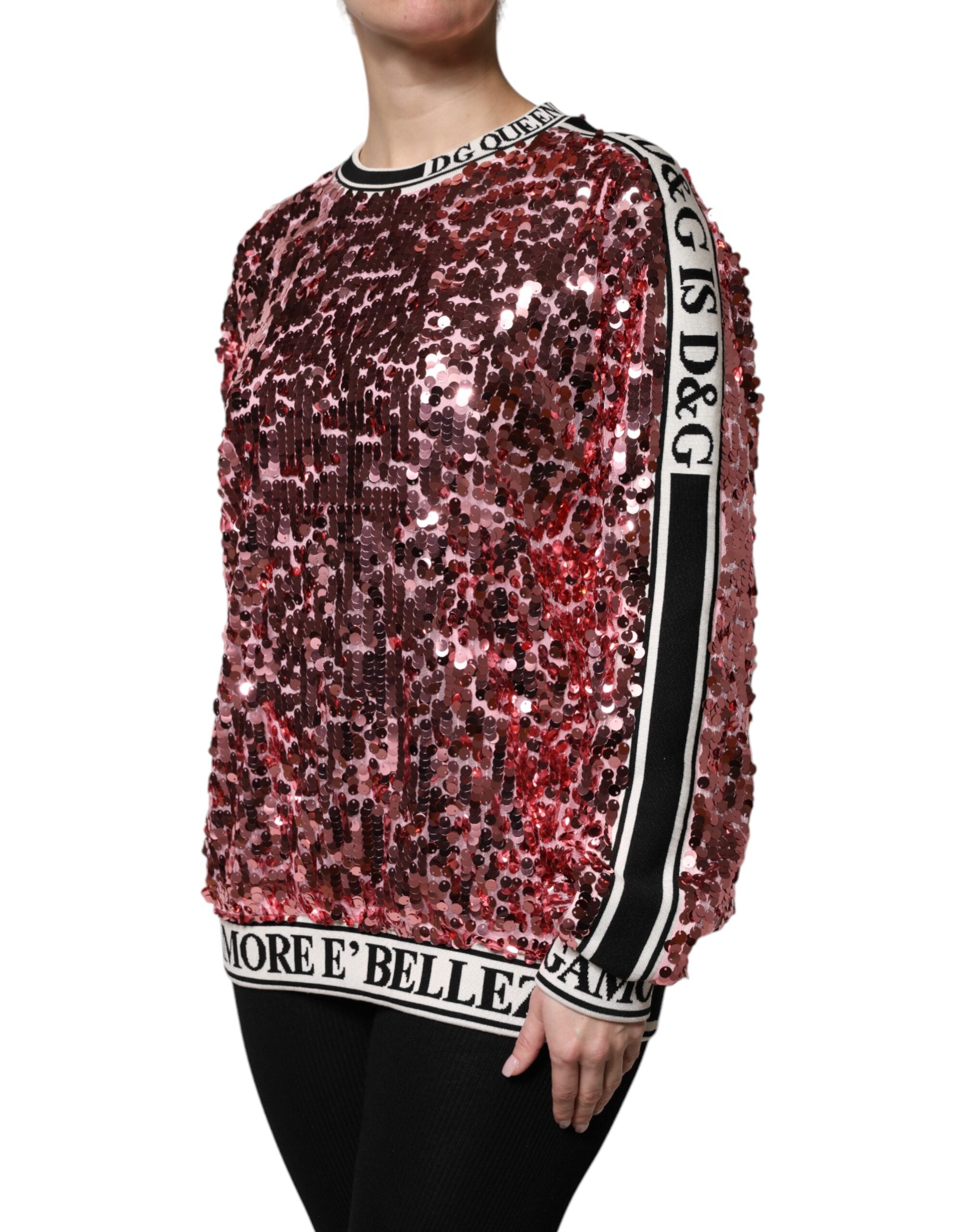 Dolce &amp; Gabbana Pink DG Queen Sequin Pullover Sweater