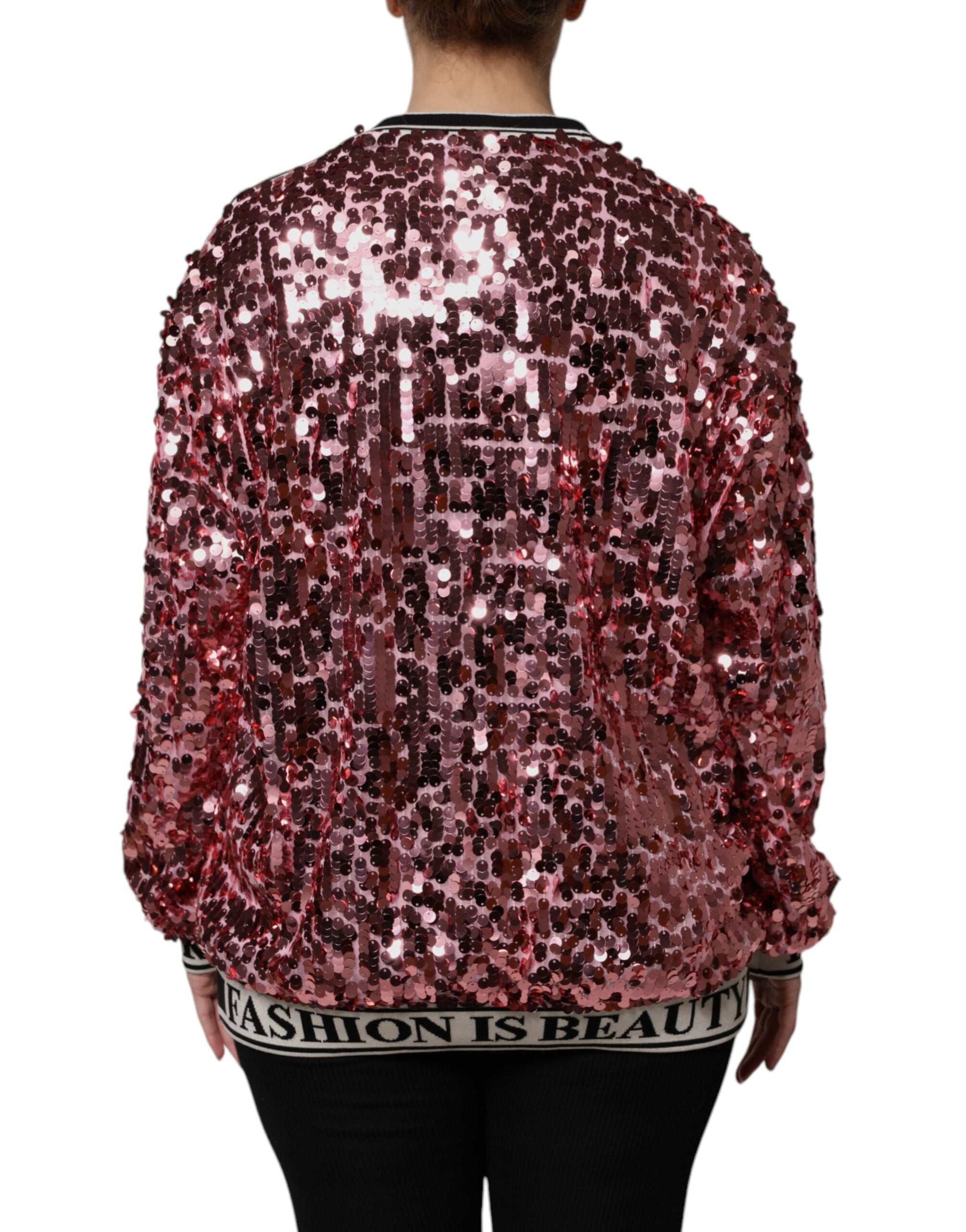Dolce &amp; Gabbana Pink DG Queen Sequin Pullover Sweater