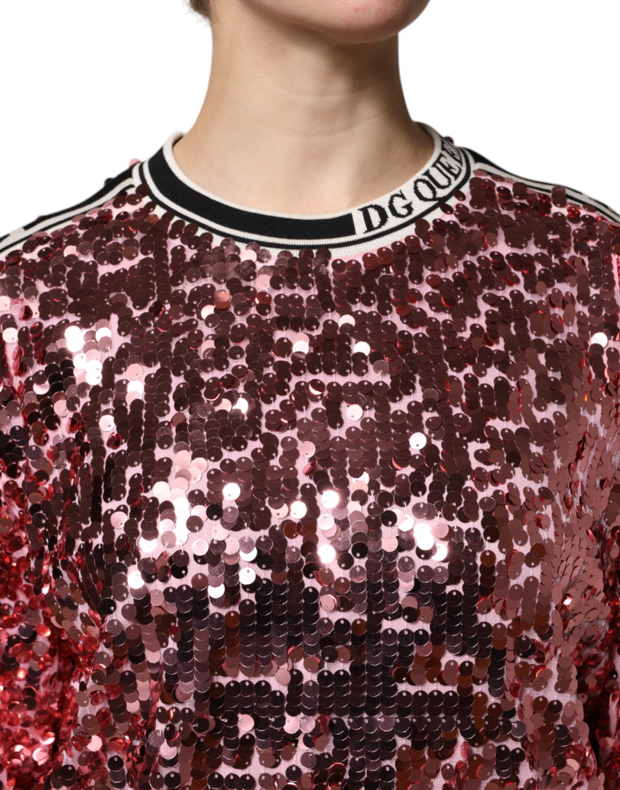Dolce &amp; Gabbana Pink DG Queen Sequin Pullover Sweater