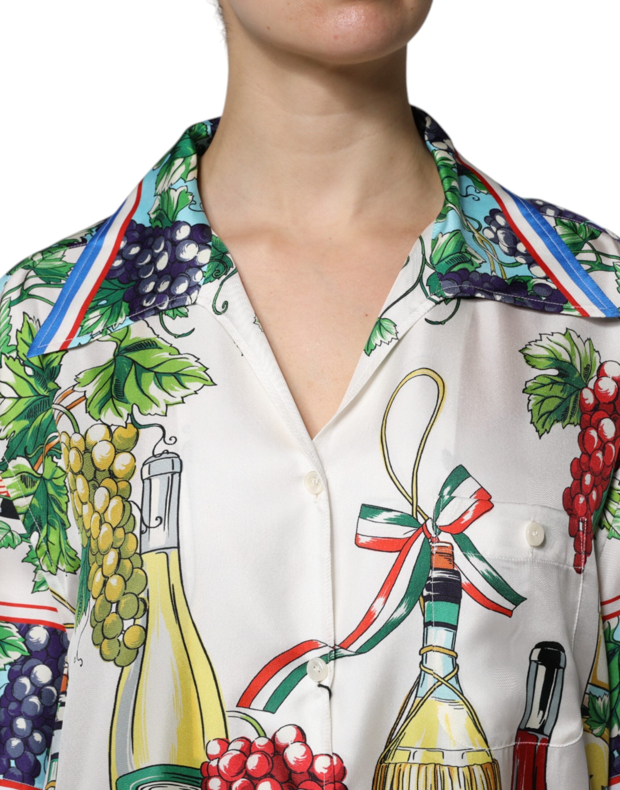 Dolce &amp; Gabbana Multicolor Short Sleeve Silk Food Shirt Top