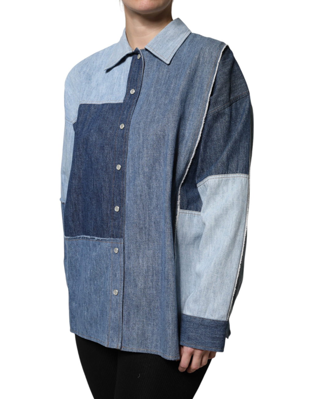 Dolce &amp; Gabbana Blue Cotton Button Up Collared Long Sleeve Top