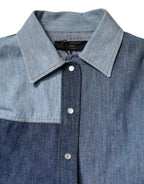 Dolce &amp; Gabbana Blue Cotton Button Up Collared Long Sleeve Top