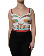 Dolce &amp; Gabbana White Vegetable Print Sweetheart Cropped Top