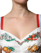 Dolce &amp; Gabbana White Vegetable Print Sweetheart Cropped Top