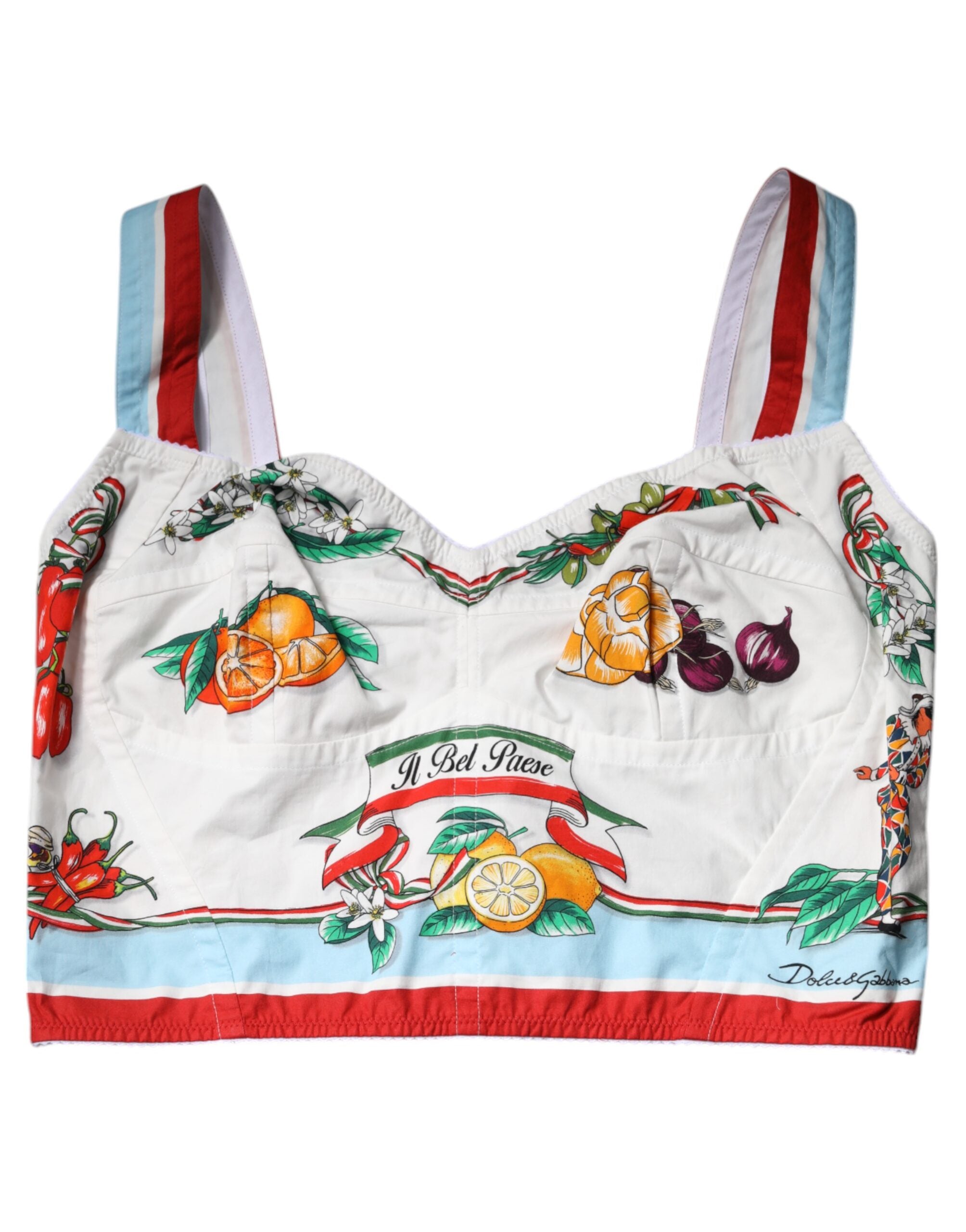 Dolce &amp; Gabbana White Vegetable Print Sweetheart Cropped Top