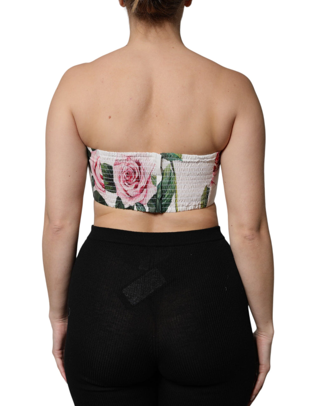 Dolce &amp; Gabbana White Floral Print Cropped Bustier Corset Top