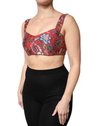 Dolce &amp; Gabbana Red Floral Brocade Cropped Bustier Corset Top