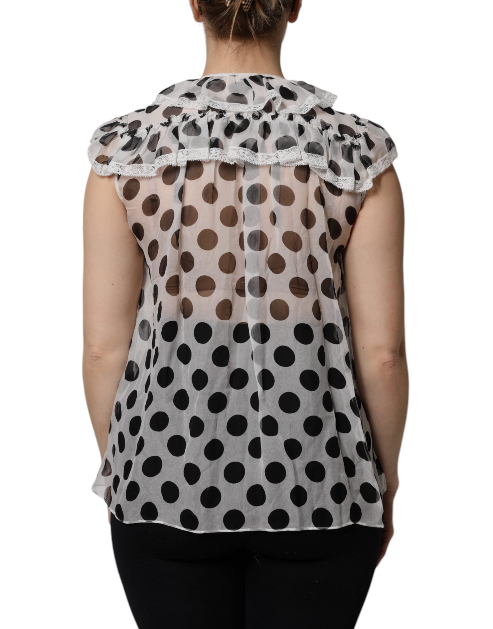 Dolce &amp; Gabbana White Black Polka Dot Cotton Sleeveless Top