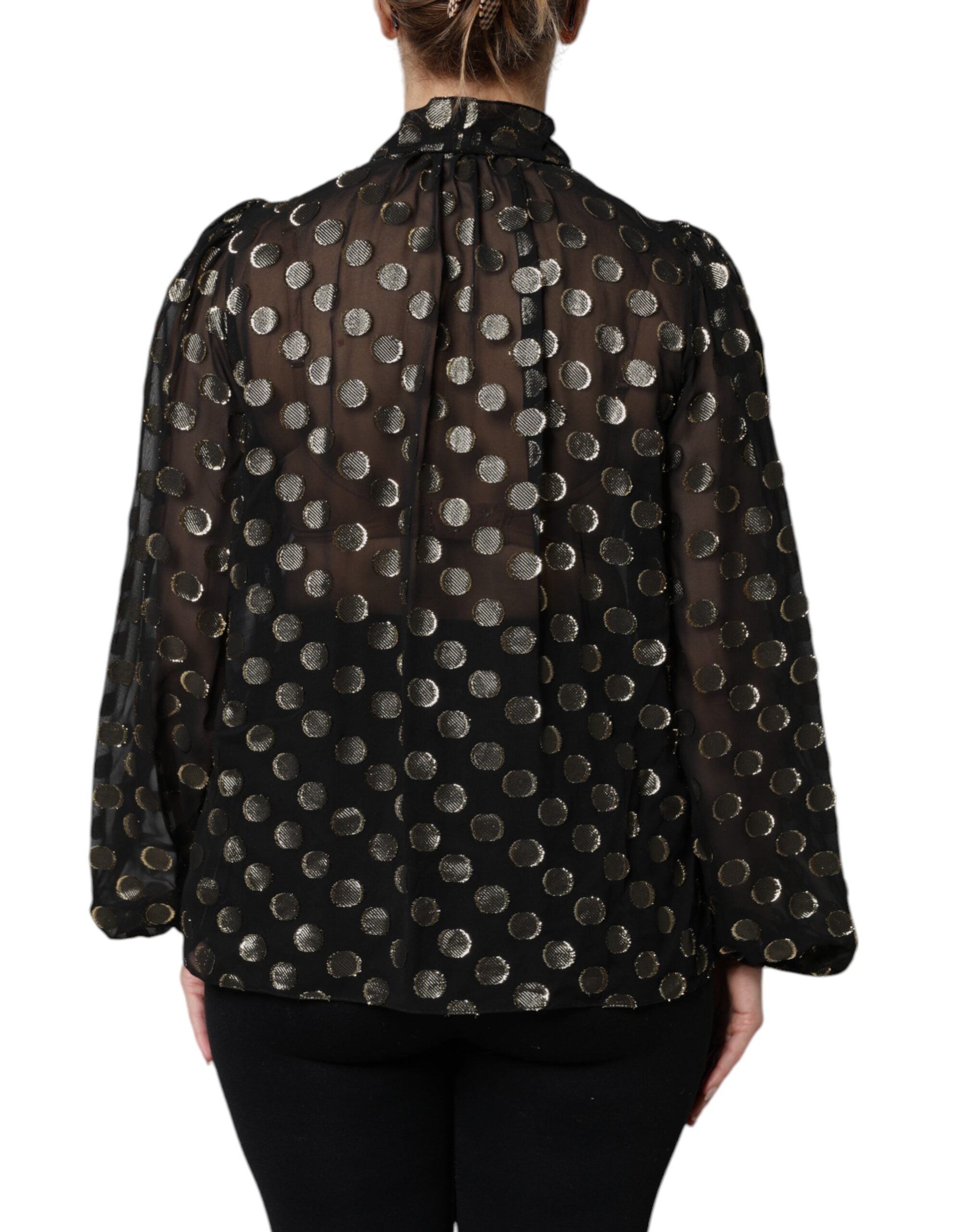 Dolce &amp; Gabbana Black Sheer Tied Neck Polka Dots Blouse Top