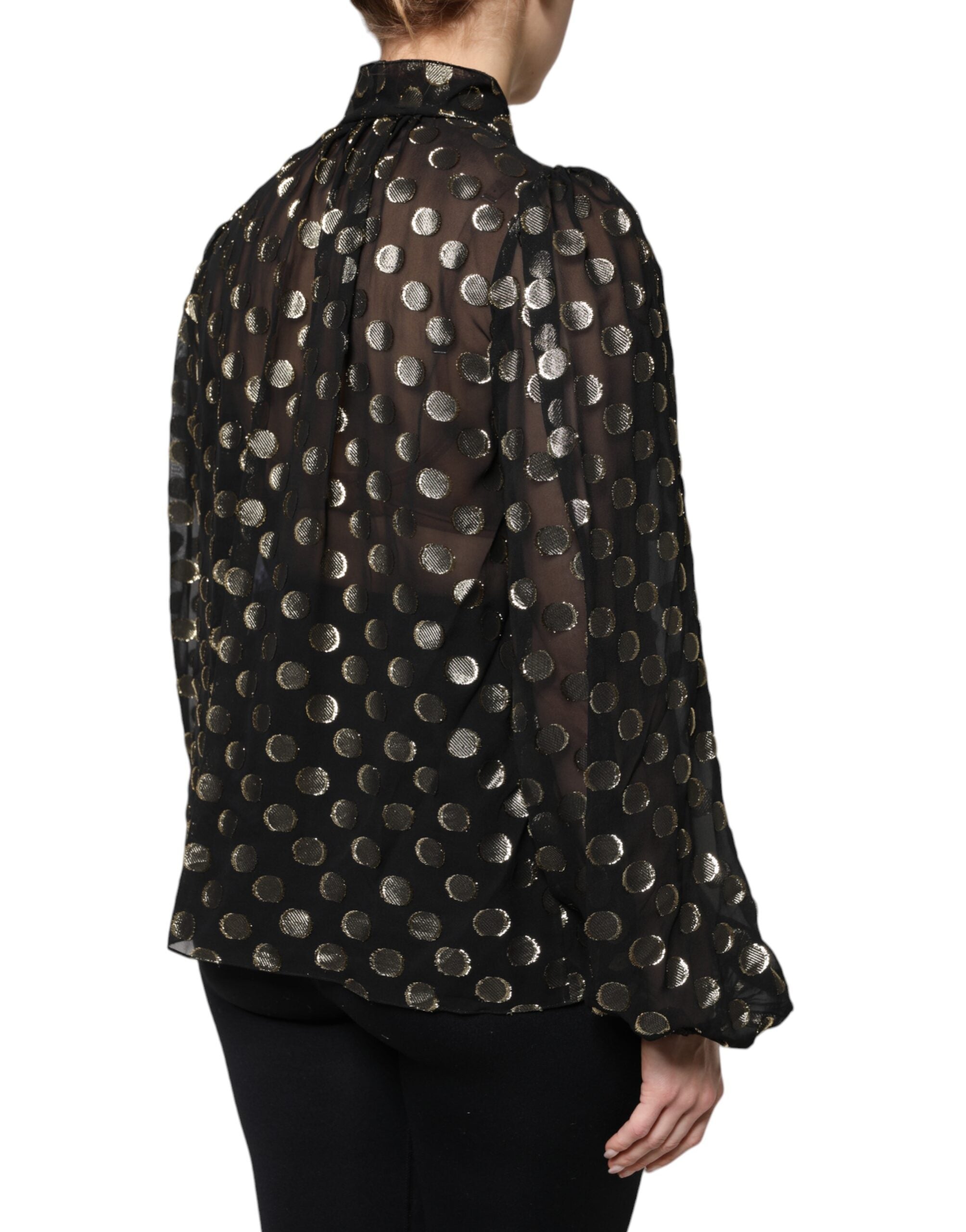 Dolce &amp; Gabbana Black Sheer Tied Neck Polka Dots Blouse Top