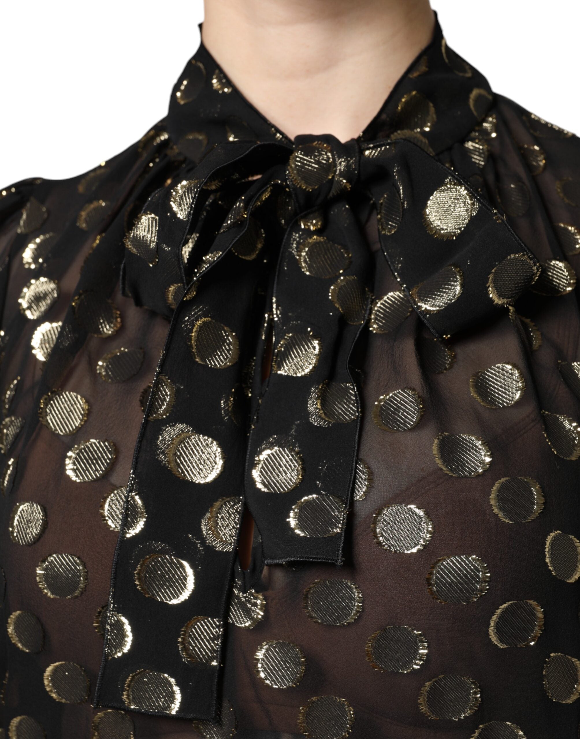 Dolce &amp; Gabbana Black Sheer Tied Neck Polka Dots Blouse Top