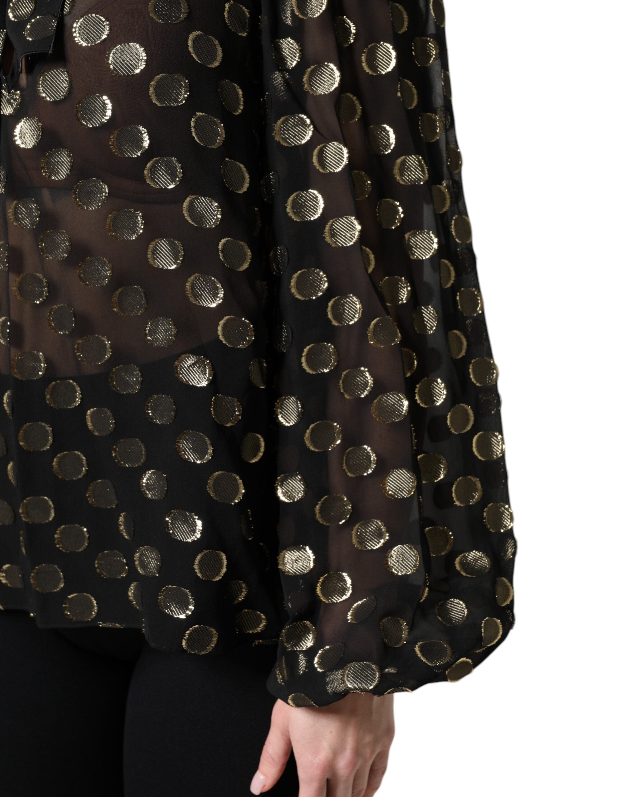Dolce &amp; Gabbana Black Sheer Tied Neck Polka Dots Blouse Top