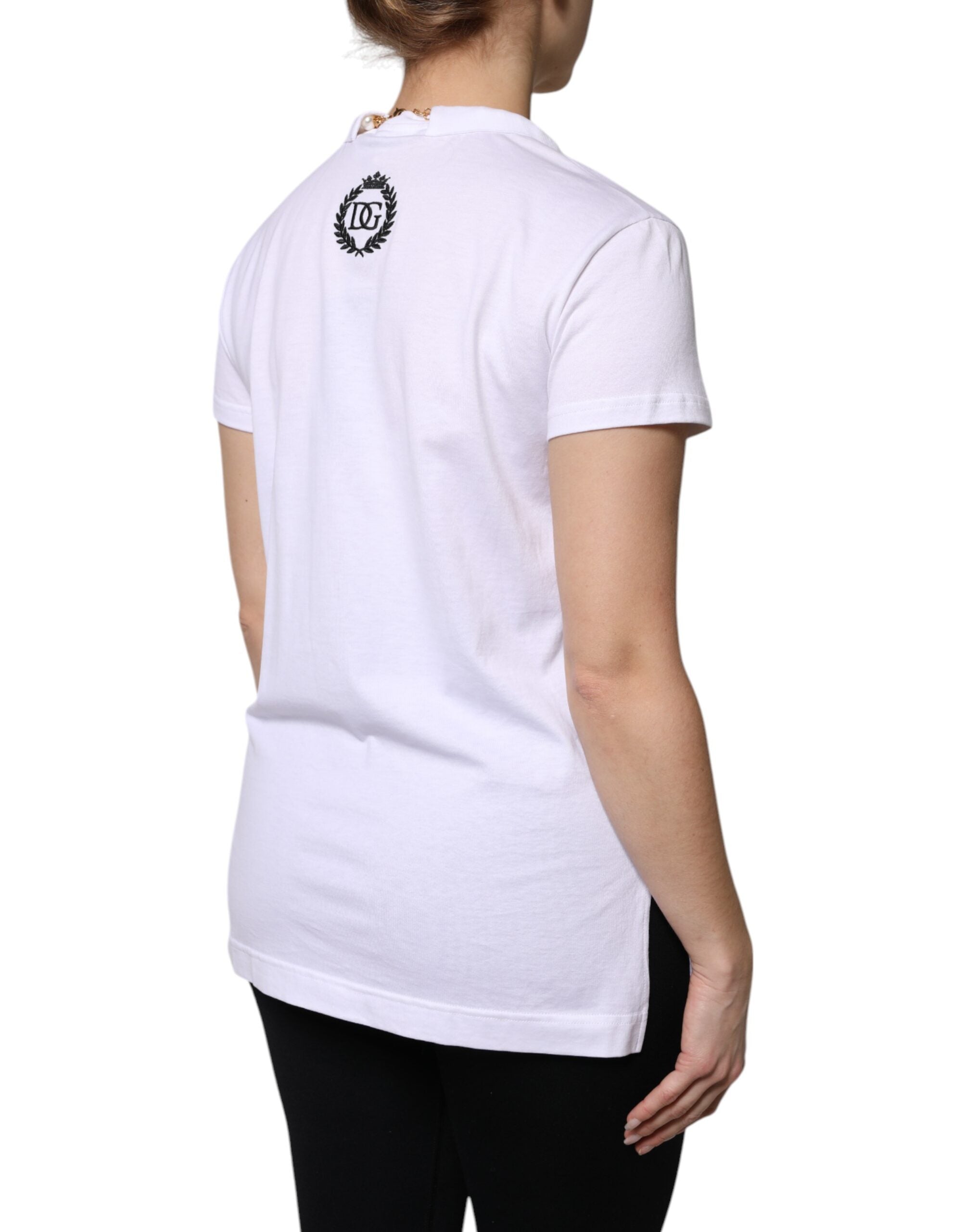 Dolce &amp; Gabbana White Necklace Cotton Short Sleeve T-shirt