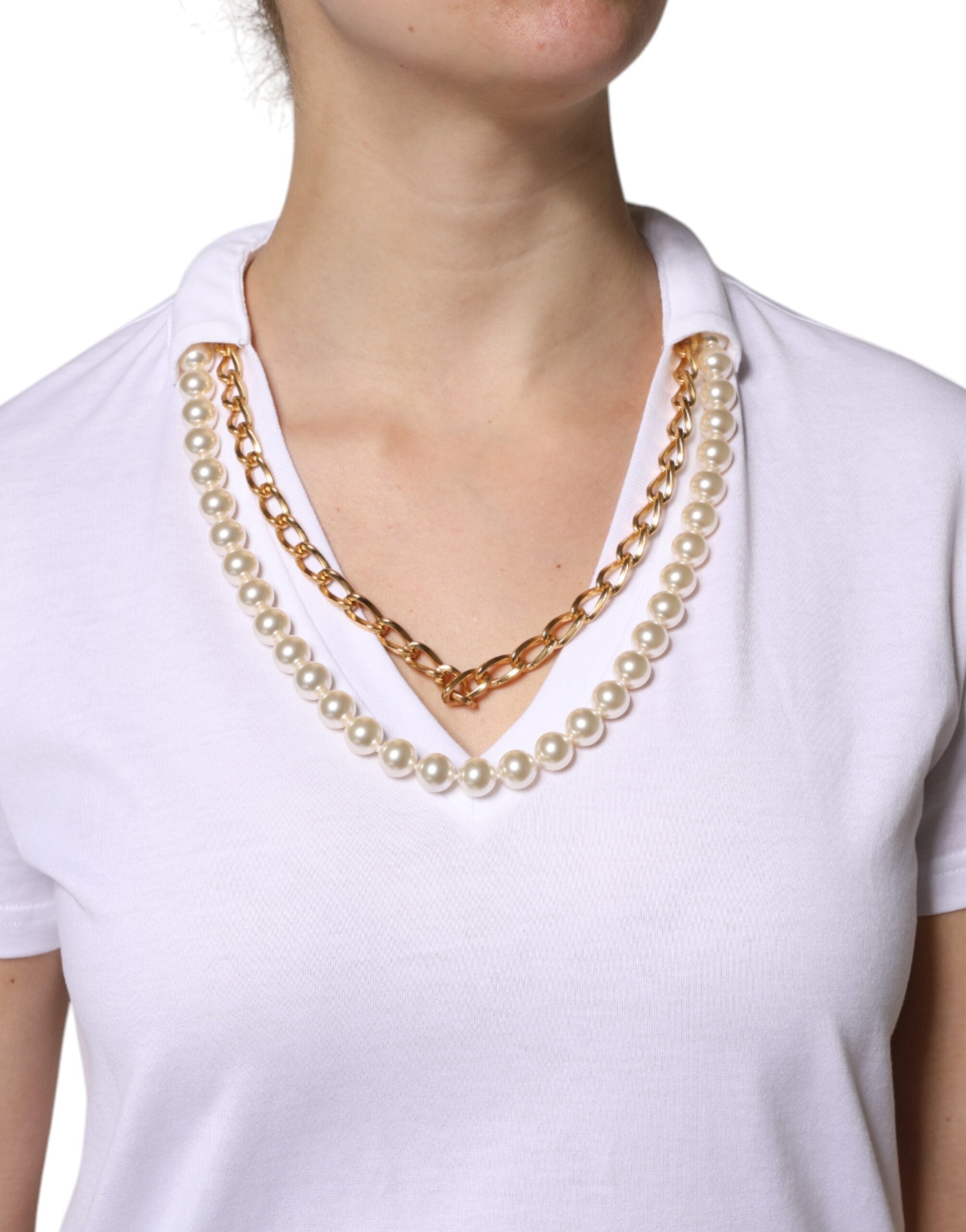 Dolce &amp; Gabbana White Necklace Cotton Short Sleeve T-shirt