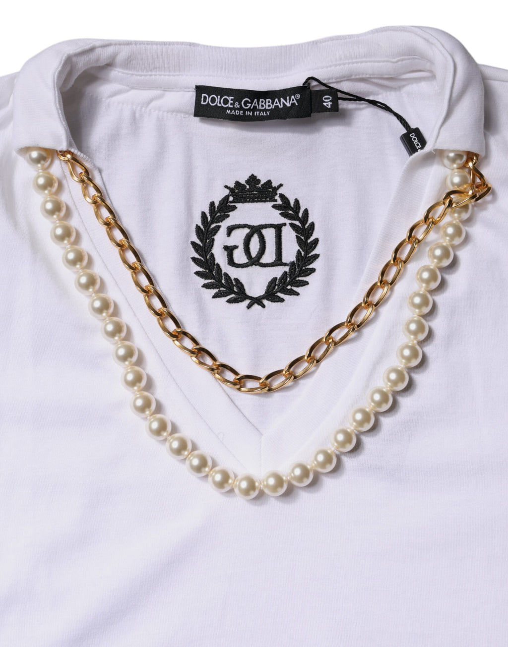 Dolce &amp; Gabbana White Necklace Cotton Short Sleeve T-shirt