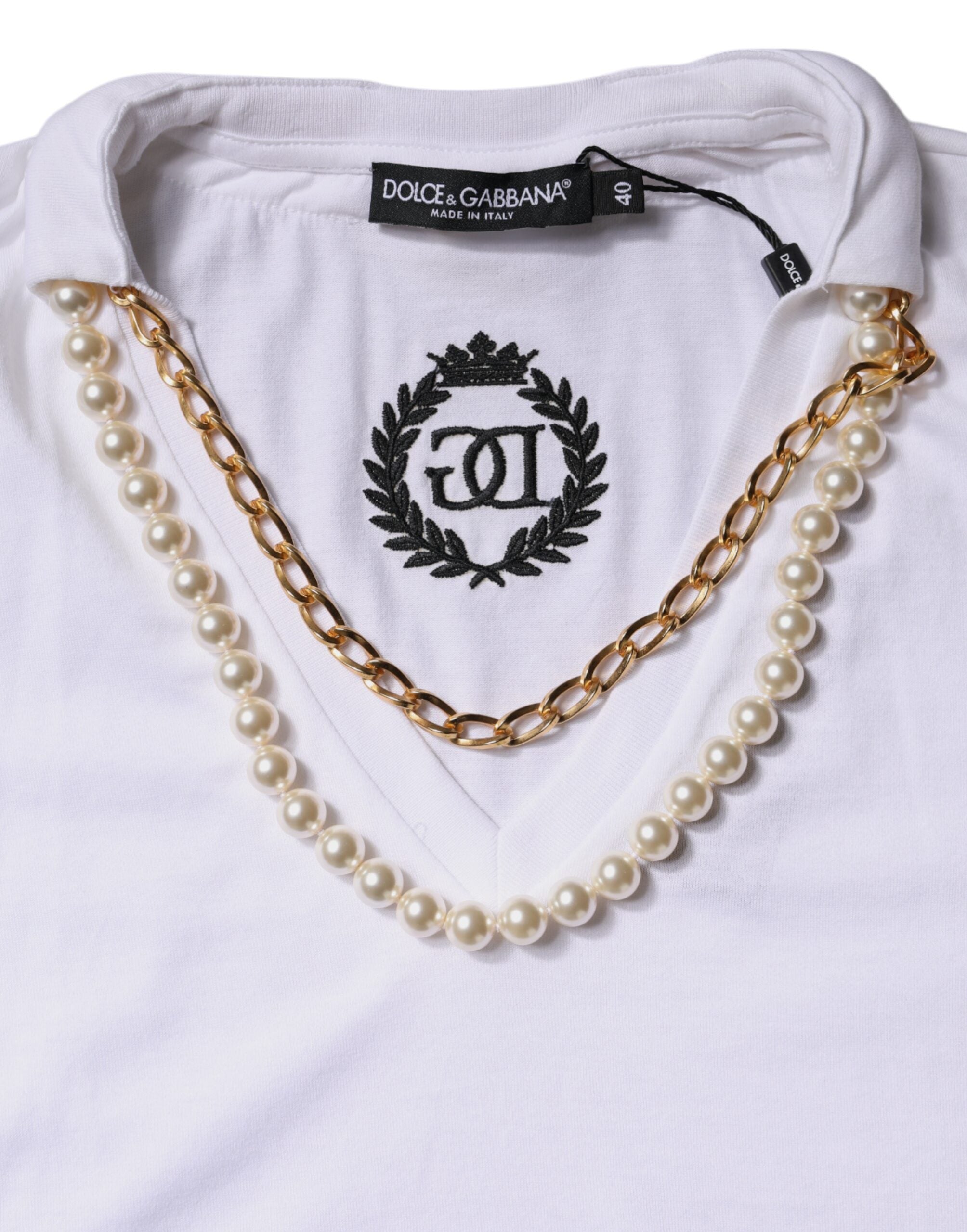 Dolce &amp; Gabbana White Necklace Cotton Short Sleeve T-shirt