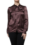 Dolce &amp; Gabbana Brown Ascot Collar Long Sleeve Blouse Top