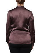 Dolce &amp; Gabbana Brown Ascot Collar Long Sleeve Blouse Top