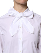 Dolce &amp; Gabbana White Ascot Collar Long Sleeve Blouse Top