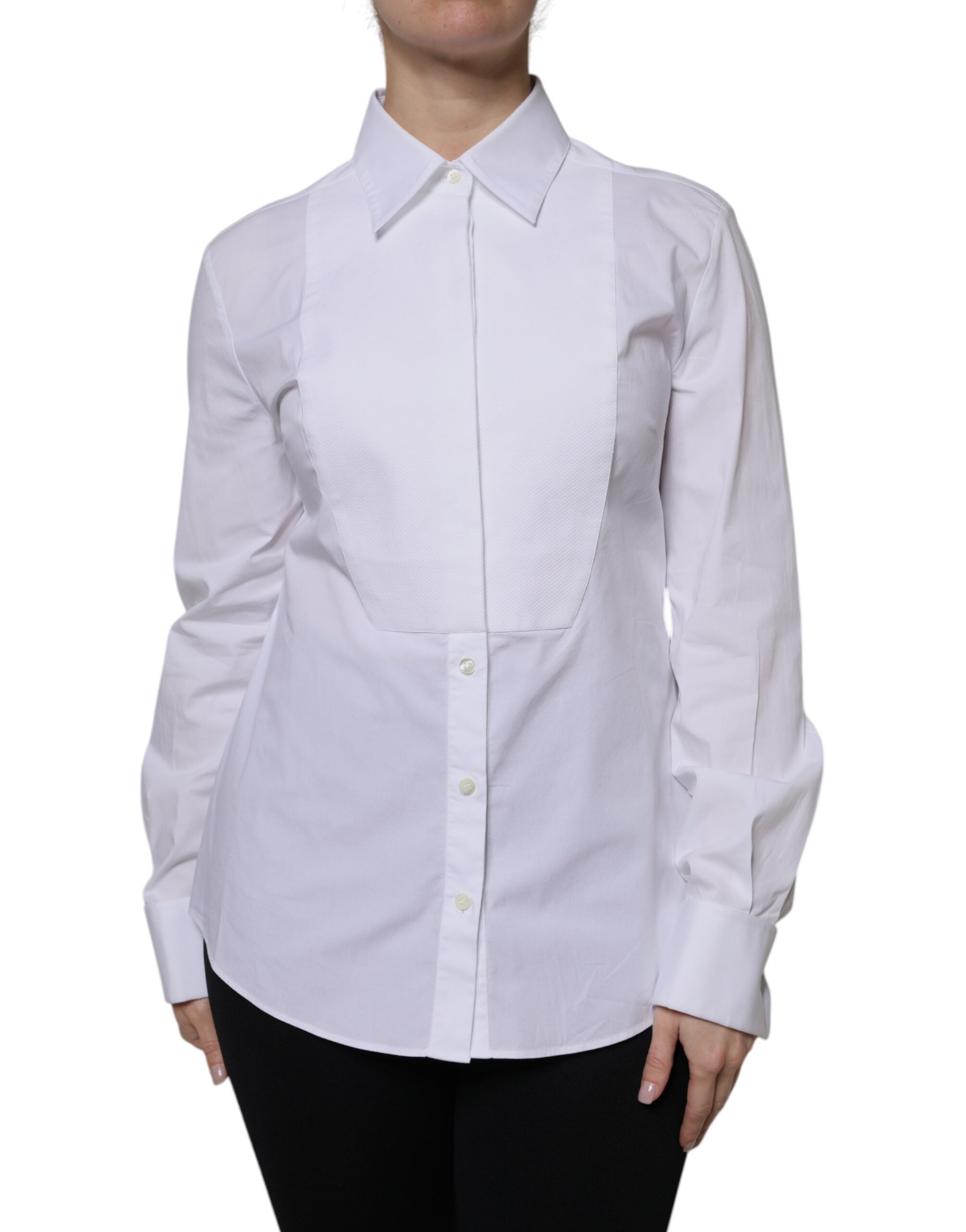 Dolce &amp; Gabbana White Cotton Dress Collared Dress Shirt Top
