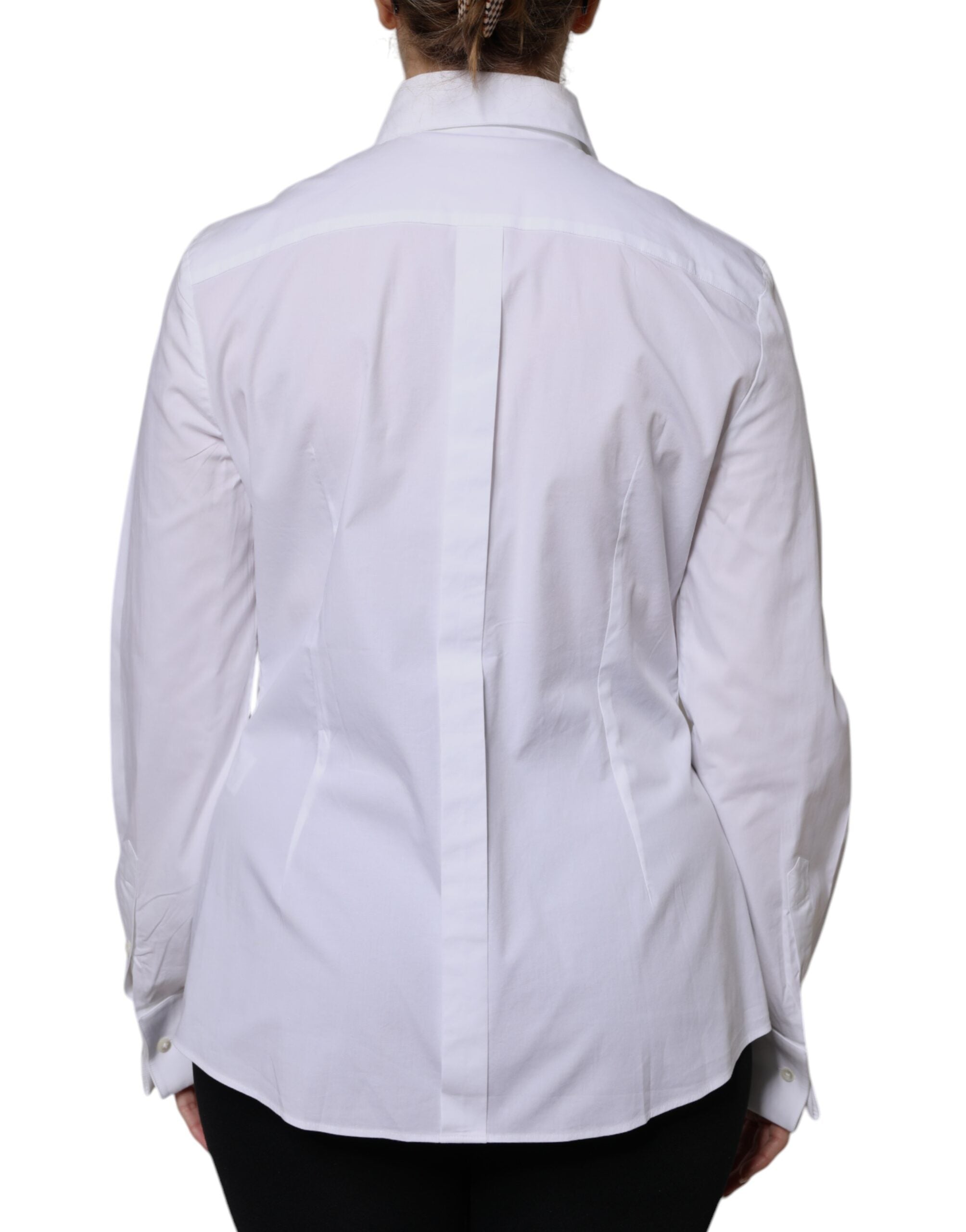 Dolce &amp; Gabbana White Cotton Dress Collared Dress Shirt Top