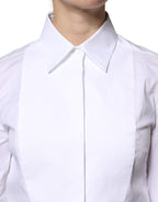 Dolce &amp; Gabbana White Cotton Dress Collared Dress Shirt Top