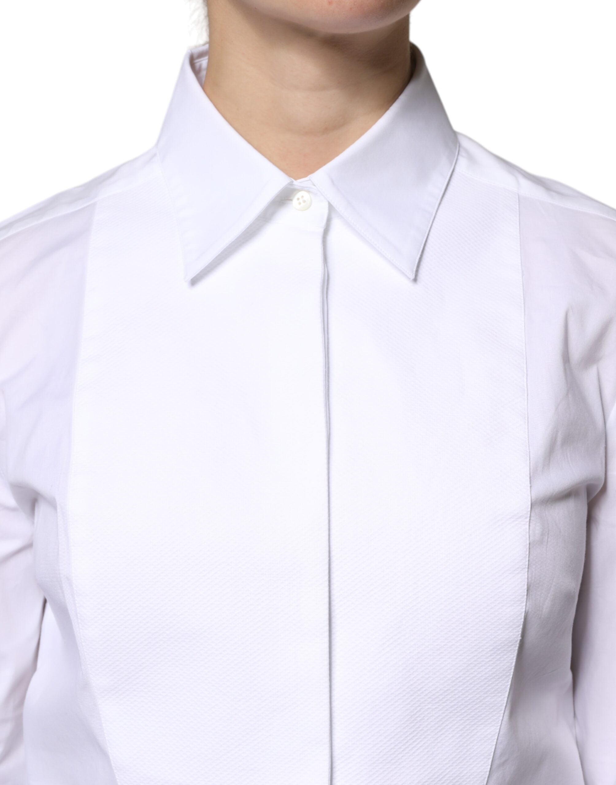 Dolce &amp; Gabbana White Cotton Dress Collared Dress Shirt Top