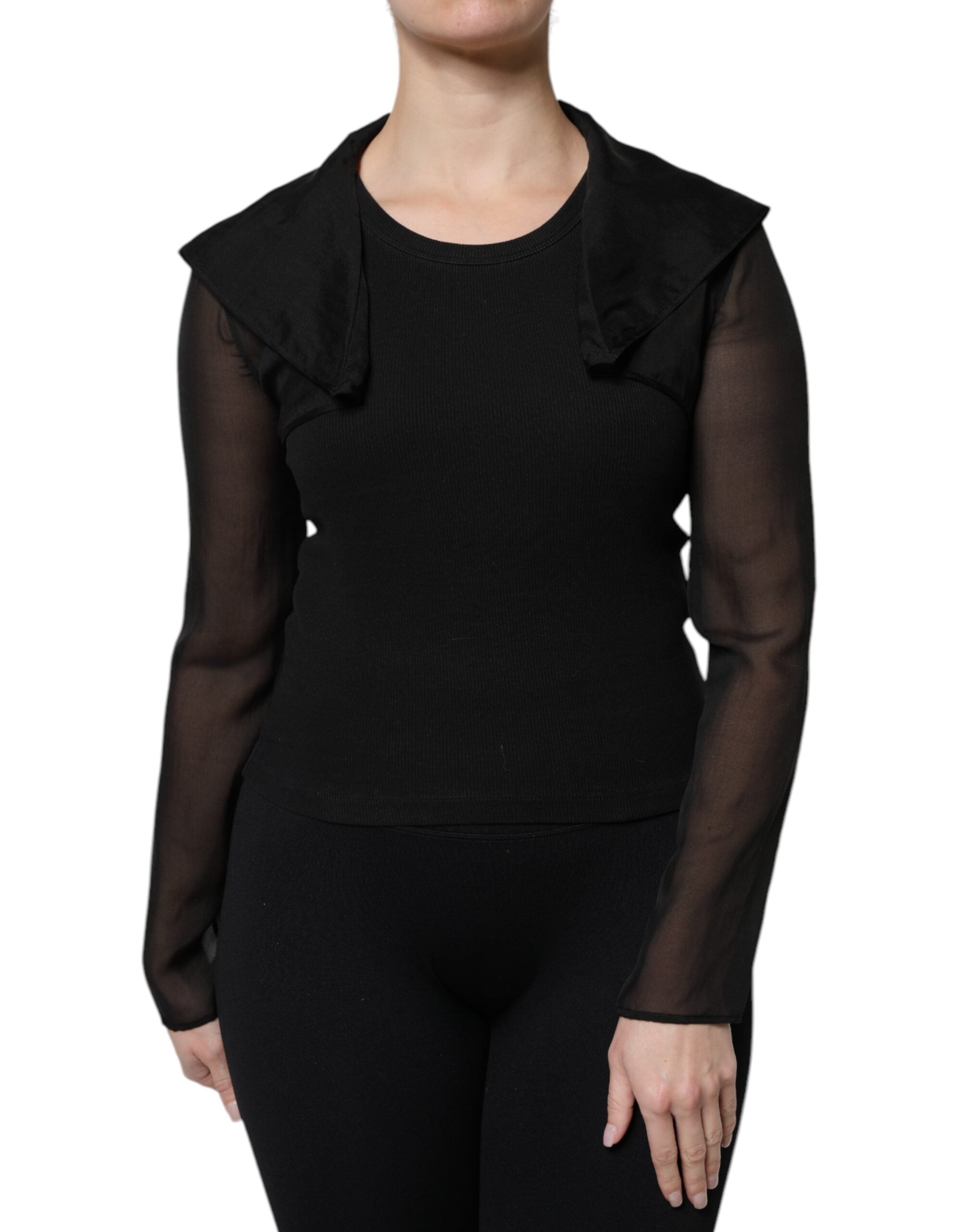 Dolce &amp; Gabbana Black Silk Sheer Long Sleeves Blouse Top