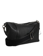 Dolce & Gabbana Black Leather Logo Plaque Shoulder Crossbody Bag