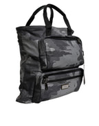 Dolce & Gabbana Gray Camo Cotton Multiple Compartments Tote Bag