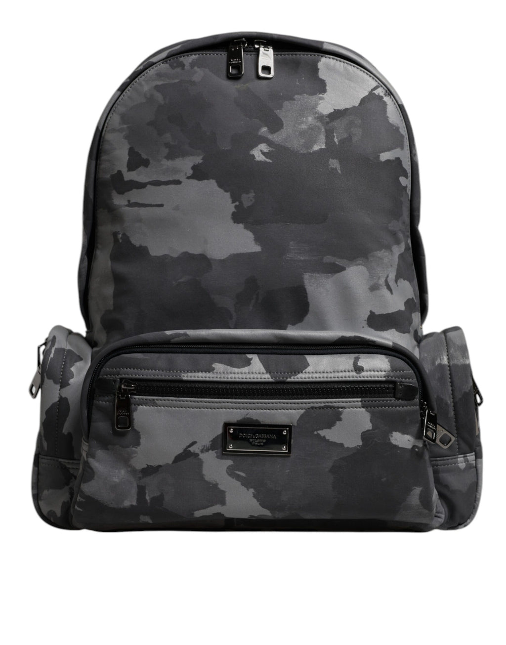 Dolce &amp; Gabbana Gray Cotton Camouflage Logo Plaque Backpack Bag