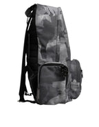 Dolce &amp; Gabbana Gray Cotton Camouflage Logo Plaque Backpack Bag