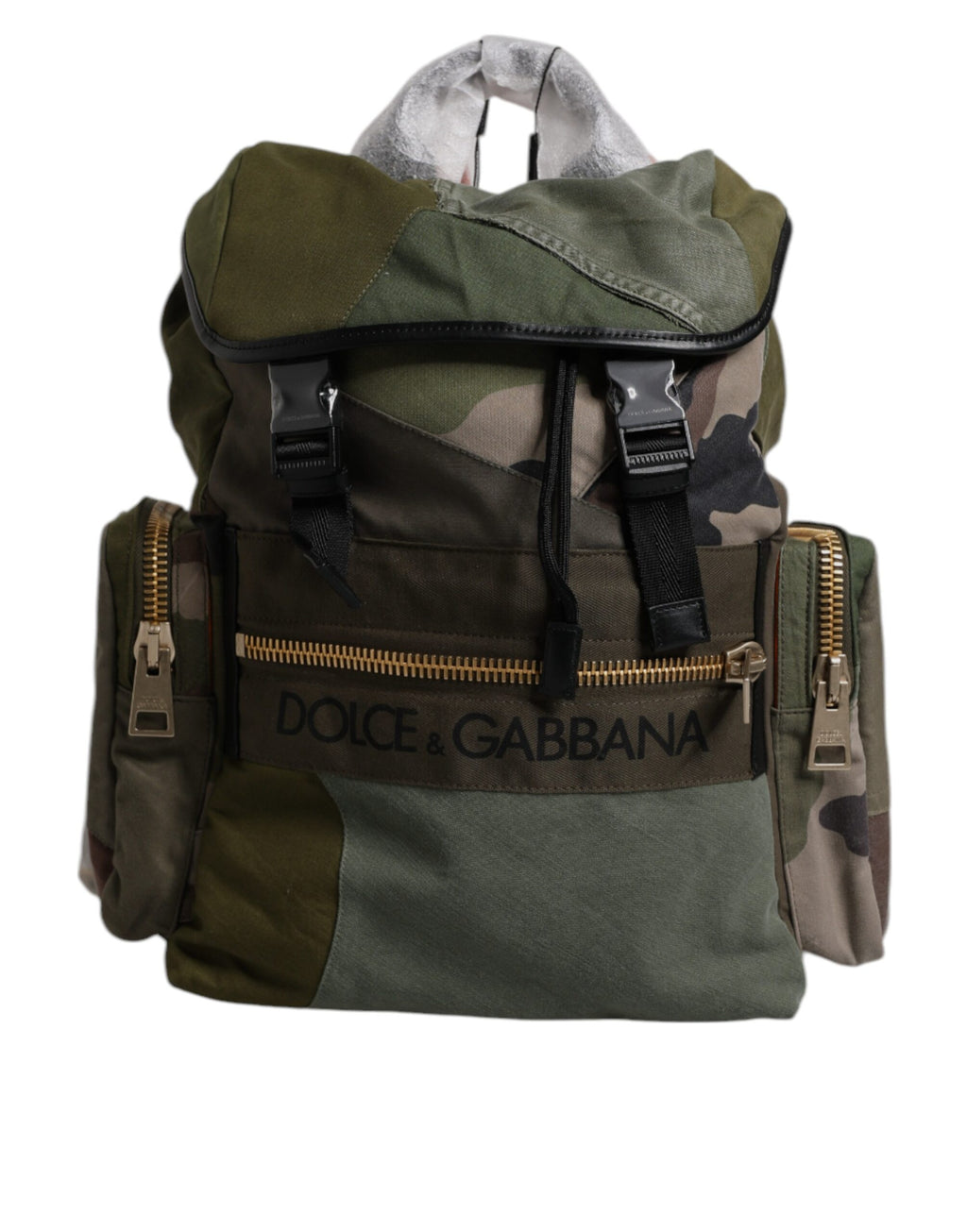 Dolce &amp; Gabbana Military Green Patchwork Travel Backpack Bag