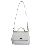 Dolce &amp; Gabbana White Rafia Leather Top Handle Crossbody Bag