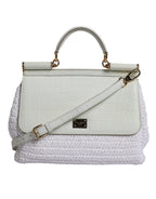 Dolce &amp; Gabbana White Rafia Leather Top Handle Crossbody Bag