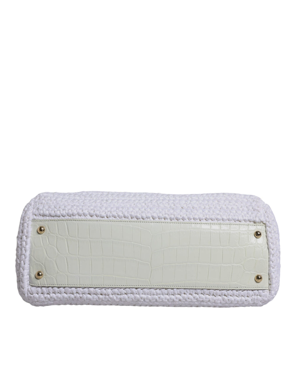 Dolce &amp; Gabbana White Rafia Leather Top Handle Crossbody Bag