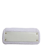 Dolce &amp; Gabbana White Rafia Leather Top Handle Crossbody Bag