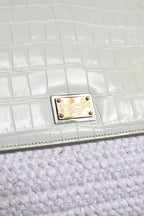 Dolce &amp; Gabbana White Rafia Leather Top Handle Crossbody Bag