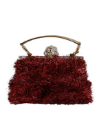Dolce & Gabbana Red Gold Chain VANDA Tinsel Crystals Evening Clutch Bag