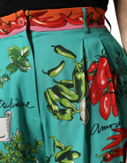 Dolce &amp; Gabbana Green Silk Printed Straight Pants