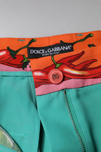 Dolce &amp; Gabbana Green Silk Printed Straight Pants