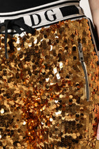 Dolce &amp; Gabbana Metallic Gold DG Logo Sequined Jogger Pants