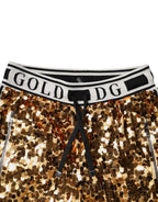 Dolce &amp; Gabbana Metallic Gold DG Logo Sequined Jogger Pants