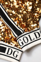 Dolce &amp; Gabbana Metallic Gold DG Logo Sequined Jogger Pants