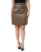 Dolce &amp; Gabbana Brown Polyester Brocade A-line Mini Skirt