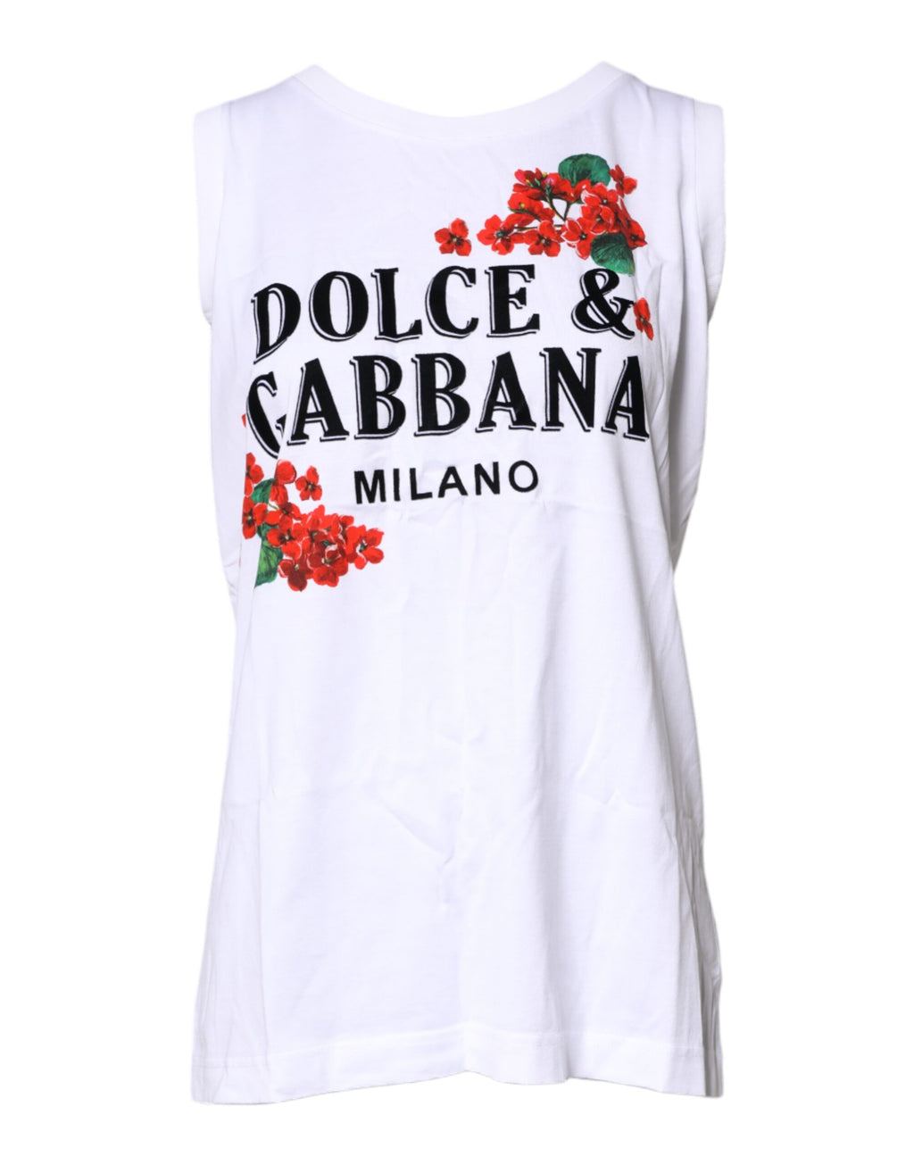 Dolce &amp; Gabbana White Floral Printed Cotton Sleeveless T-shirt