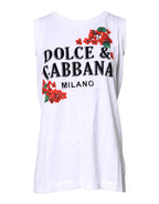 Dolce &amp; Gabbana White Floral Printed Cotton Sleeveless T-shirt